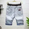 Shorts masculinos jeans azuis de verão para homem jeans elástica de jeans casual de boa qualidade calças de joelho masculino