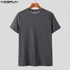 Мужские футболки INCERUN, мужские однотонные уличные футболки с круглым вырезом и короткими рукавами, повседневные тонкие футболки в корейском стиле, летняя одежда 2023, S-5XL