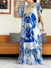 Roupas étnicas 2023 Mulheres Vestido de Verão Manga Curta Solta Maxi Robe Floral Femme Muçulmano Africano Dashiki Bordado Impresso Longo