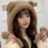 BeanieSkull Caps Cute Girl Knit Orelha Proteção Chapéu Urso Mulheres Earmuffs Cap Woolen Crochet Bonnet Cor Sólida Capuz Gorros Inverno Quente Headgear 231109