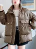 Women's Trench Coats Autumn Winter Women Fashion Loose Beading Cotton Parkas Lady Casual Thick Warm Stand Collar Zipper Jacket Coat