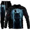 Fatos de treino masculino novo conjunto 3d lobo animal impressão com capuz pulôver camisola para camisola na moda masculina t231109