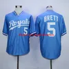 Koszulki baseballowe Vintage 16 Bo Jackson 5 George Brett 1986 1987 Niebieski Biały Mesh Pullover Button Home Away All STI