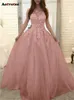 Abiti da sposa in pizzo per donna Abito bianco da ballo maxi elegante a vita alta senza maniche in rete di nuova moda