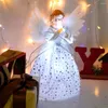 Juldekorationer Vita ängeldockor Stjärna LED Glowing Pendant Tree Topper Delicate Top Staty Year Ornament Festival Supplies