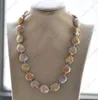 Chains Z12944 Lustre A 18" 18mm Peacock-Lavender Coin Freshwater Pearl Necklace CZ