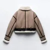 Women's Down Parkas 2024 Autumn Winter Women Y2K Faux Fur Coat Patchwork Short Jacka Woman Bomber Long Sleeve Zip Up Fleece Croped 231109