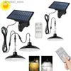 Luzes de parede solares Luz pendente solar IP65 à prova d'água LED lâmpada movida a energia solar com lustre de controle remoto Camping Outdoor Garden Luzes suspensas Q231109