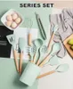 Silikonköksredskap Ställ in non-stick-köksredskap för kök trähandtag spatula ägg beaters köksutrustning kök tillbehör