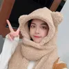 Hats Scarves Gloves Sets Fashion Beanies Caps Winter Woman Scarf Cute Bear Ear Hat Girls Warm Head Hood Plush Set Casual Women Bonnet 231109