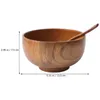 Bowls Bowl Wooden Wood Serving Salad Rice Vegetable Spoon Soup Fruit Dessert Container Pasta Decorative Bamboo Ramen