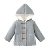 ジャケット0-3Yベビーアウターウェアの男の子の女の子秋の冬の洋服幼児長袖ダブル胸フード付きコートキッズフリース