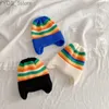 Beanie/Totenkopfkappen Winter Baby Strickmütze Koreanisch Gestreifte Regenbogen Beanie Mütze für Kleinkind Jungen Mädchen Bunte Kinder Warme Gehörschutzkappen Motorhaube YQ231108