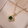 Necklace Earrings Set Bridal Princess Cut Green Stone Big Flower Stud Ring Pendants Stainless Steel Zircon Necklaces For Women