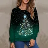 Женские свитера, осенне-зимний свитер с принтом рождественских елок, повседневная футболка, пуловер с длинным рукавом и круглым воротником, топы 231109