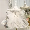 Robes de fille infantile bébé fille robe tulle robes de baptême pour les filles 1ère année anniversaire perles dentelle appliqued fête mariage bal enfants vêtements 230408