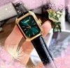 Tre Stiches Orologio da donna con quadrante quadrato piccolo Orologio scheletrato semplice da donna Cinturino in pelle nero verde rosso Movimento al quarzo Bracciale a catena da lavoro Orologi Regali