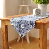 Bordslöpare Classic Printed Blue White Porcelain Borderless Cotton Linen Table Runner Restaurant Home Table Decorative Fabric 8014ZQ 230408