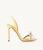 Boucle de pierre d'arc Slingback Babe Sandal Femmes élégantes Chaussures habillées Plate-forme Pompes Strappy Talon aiguille Noir Blanc Noir Cuir Crystal Lady High Heels Box