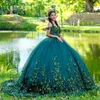 Green Sparkly Quinceanera klänningar 2024 Formell lyxparti Beading Lace Applicants Sweet 15 Dress Graduation Ball Gwon Prom Gowns