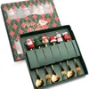 مجموعة شوكات القهوة عيد الميلاد (4pcs) (6pcs) ، هدايا عيد الميلاد من الفولاذ المقاوم للصدأ من الفولاذ المقاوم للصدأ للأطفال (مجموعة مربع الهدايا الأحمر/الأخضر)