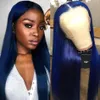 Transparent Lace Frontal Wigs Blue Straight T Part Lace Front Wig for Women 250 Density 613 Colored Simulation Human Hair Pre Plucked Wigs