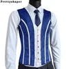 Men's Body Shapers Abdomen Corset Elegant Shaping Vest Lace Up Boned Vintage Waistcoat Quality Blue Print Slimming Tight Fitting Tank Tops