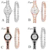 Kol saatleri 2pcs/set moda basit kadran dışbükey cam kol saati kalp şeklinde tam matkap bileziği yüksek kaliteli gündelik kadın saatleri