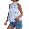 Kvinnors tankar 2023 Crop for Women Plus Size Dot Print Halter Strap Ruffled Flowy Shirts Blauses Summer Sleeveless Casual Tank Tops