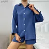 Women's Sleepwear Women 100% Cotton Pajama Set Soft Sleepwear 3/4 Sle Button Down Shirts And Shorts Gauze Cotton Nightwear Pjs 2 Piece OutfitsL231109