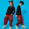 Stage Wear Kids Festival Hip Hop Roupas de moletom preto Tops Streetwear Pantagens de carga tática para meninos Costumo de dança de jazz para meninos roupas