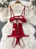 NXY NIEUW MESH SEXY BODYSUITS RUCHTE Sweet Slim Cross Backless Rompers Ladies Sheer Underwear Bodycon Lace Short Playsuits 230328