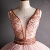 Robes de soirée sexy col en V Quinceanera robe de luxe perles paillettes sans manches doux bal robe de bal Vintage grande taille