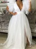 Mesh Maxi for Women New Fashion Flying Sleeve V Neck White Dress Elegant Chic High Waisted Evening Dresses