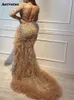 Langarmhochzeit für Frauen Mode sexy Split Trompete Meerjungfrau Kleid elegante rückenlose Abendkleider