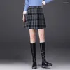 Saias estilo preppy cintura alta lã xadrez mini saia plissada mulheres outono inverno grosso elegante magro casual menina curta 4xl 6886