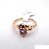 Solitaire Ring 100Pcs / Lot Colorf Zircon Rings Heartshaped Plum Personality Fashion Diamond Jewelry For Women Wholesale Drop Dhgarden Dhp0Z
