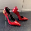 Kledingschoenen TF lederen hangslotpompen 105 mm enkelriem met hoge hakken Stiletto puntige bruiloftsfeestschoen met doos