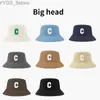 Breda randen hattar hink hattar 2023 Big Head XL Bucket Hat For Men Women Letter C Gray Cap Summer Panama Large Fisherman Hat Luxury Bob Beach Sun Hat YQ231110