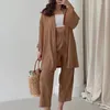 Women's Two Piece Pants 1 Set Cardigan Sets Solid Color Pleated Loose Long Sleeve Blouse Trousers Autumn Fine Stitching Pockets Outfit