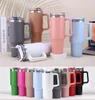 Hot Pink 40oz stainless steel tumbler with Logo handle lid straw big capacity mug water bottle powder coating outdoor camping cup vacuum insulated drinking GG1110