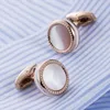 Cuff Links FLEXFIL Round Jewelry color Rose gold French Shirt Fashion Cufflinks for Men's Cuff links Buttons shell High Quality brand 231109