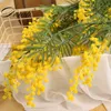 Couronnes De Fleurs Décoratives 88cm 3 Branches Artificielle Acacia Jaune Mimosa Pudica Pulvérisation Faux Fleur De Soie Fête De Mariage Événement Décor Rouge Bea