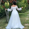 Klassisk av axel Organza Wedding Dress 2024 A-Line Side Slitt Off Shoulder Court Train Garden Brud Gown Bride Shower Vestidos de Noiva