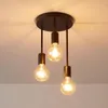 Lâmpadas pendentes LED de luz retro 3 cabeças teto de gaiola de metal penduramento lustre de lustre preto sala de estar de cozinha de cozinha e26