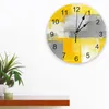 壁時計油絵抽象幾何学的黄色の時計モダンなデザインホームデコレーションリビングルームアートのための吊り下げ式ウォッチ