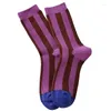 Chaussettes Style Preppy pour femmes, rayures verticales, couleur café bleu, Tube central en coton, rétro, accessoire Harajuku, décontracté, Skateboard Sokken