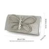 Evening Bags Rhinestone Bow Dinner Party Clutch Bag For Women Shining Crossbody Small Flap Envelope Purse Silver B607