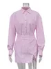 فستان من قطعة من قطعتين جيت أزياء الوردي مجموعات المخالفات الخريف مثير القمصان طويلة الأكمام المطابقة لتنورة مصغرة عالية الخصر 2023 230410