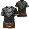 Herren-T-Shirts 3D-Cosplay-Samurai-Rüstung bedrucktes Herrenhemd Hip Hop-Sommer-Kurzarm-Ritter-Straßen-beiläufiges Unisex-T-Shirt